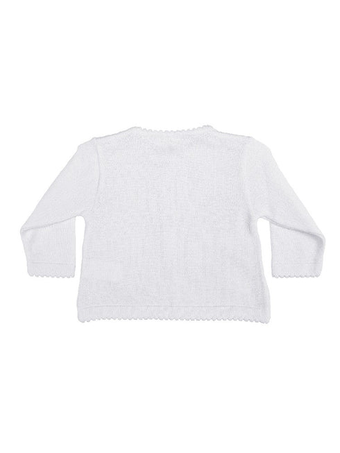 Baby Girls White Combed Cotton Diamond Knit Rosebud Trim Shrug Sweater 3-12M - SophiasStyle.com